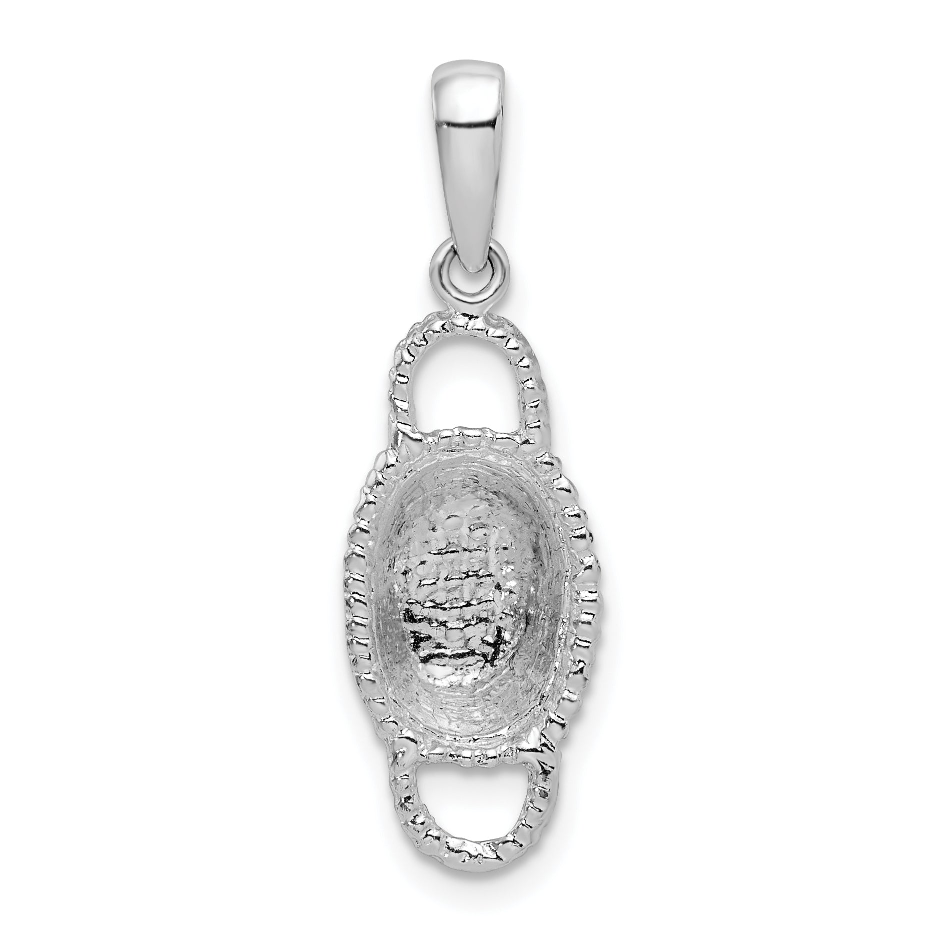 De-Ani Sterling Silver Rhodium-Plated Polished 3D Double Handle Basket Pendant