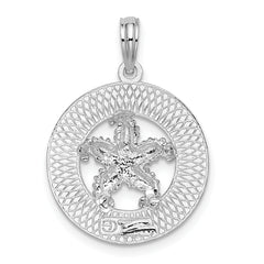 De-Ani Sterling Silver Rhodium-Plated Polished Cape Cod with Starfish Circle Pendant