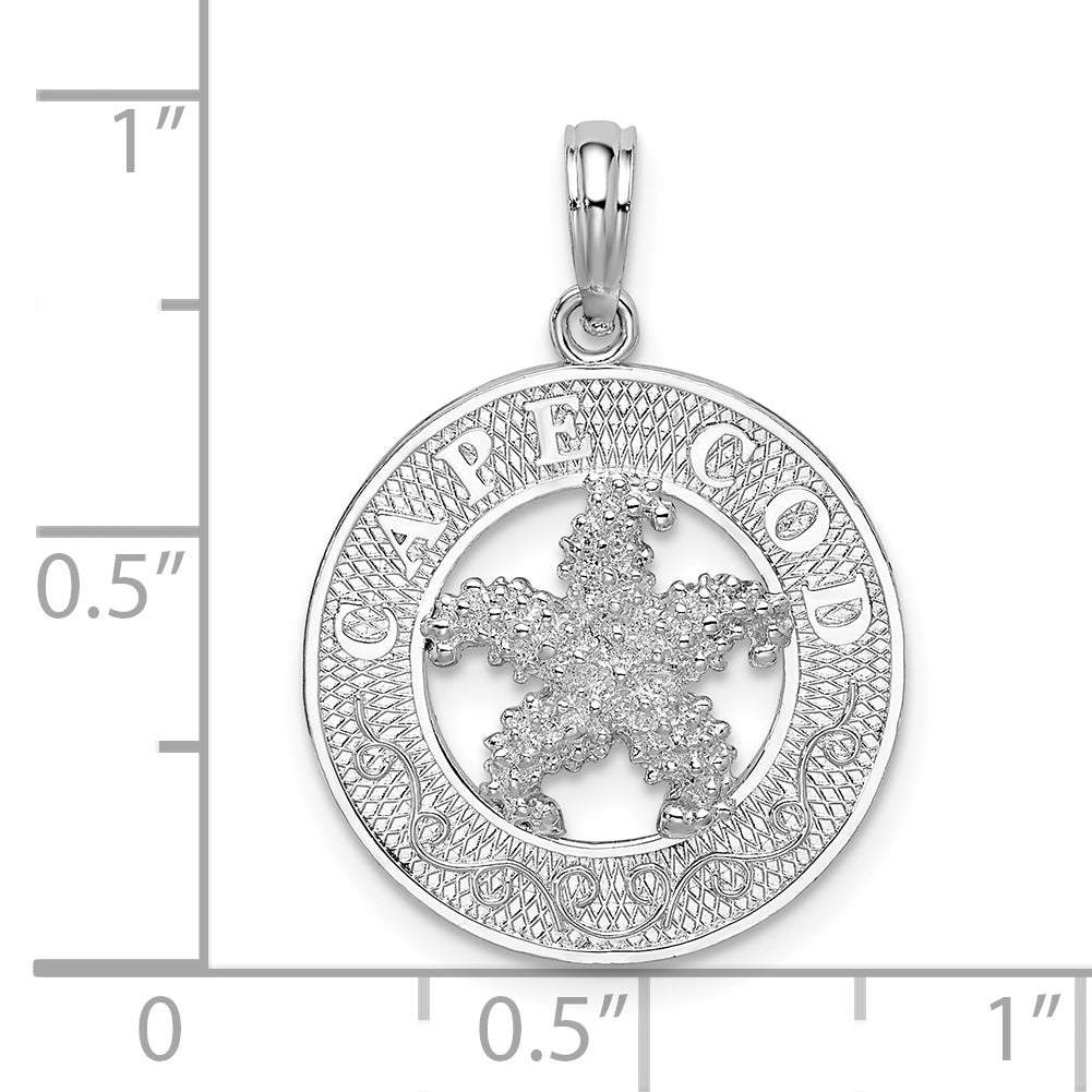 De-Ani Sterling Silver Rhodium-Plated Polished Cape Cod with Starfish Circle Pendant