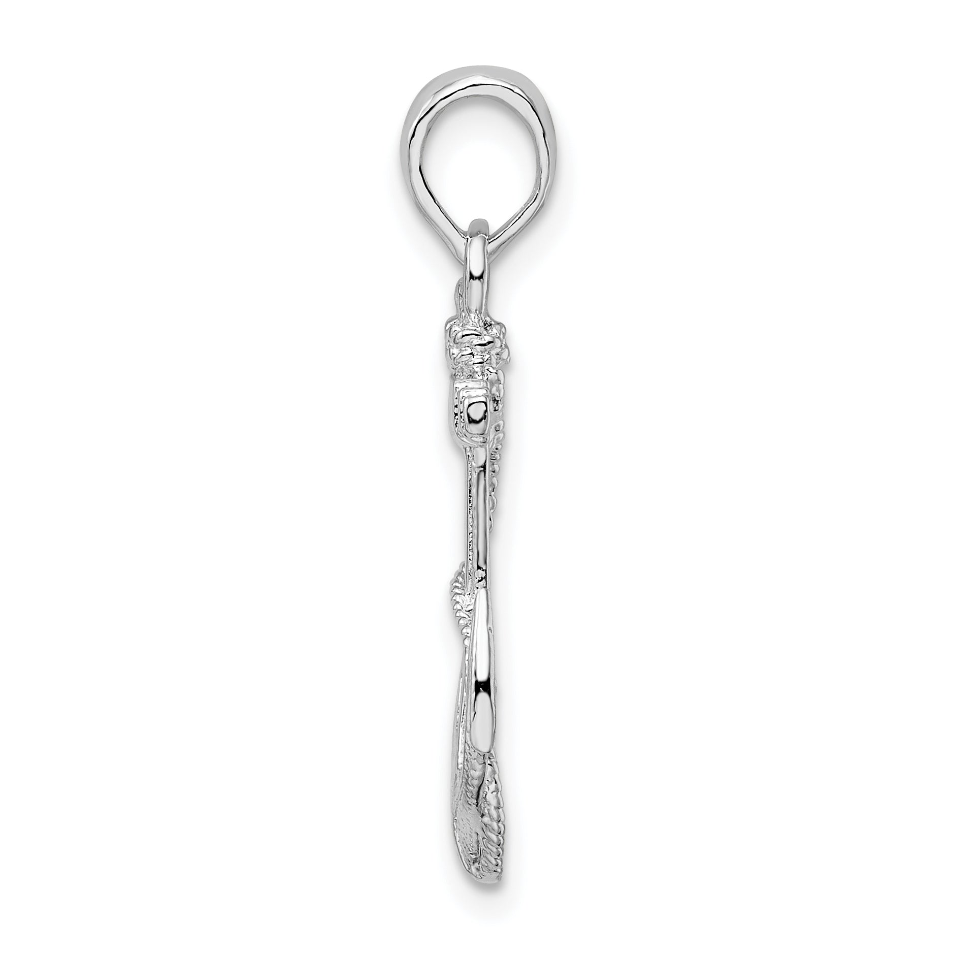 De-Ani Sterling Silver Rhodium-Plated Polished and Textured Anchor with Rope Pendant