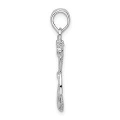 De-Ani Sterling Silver Rhodium-Plated Polished and Textured Anchor with Rope Pendant