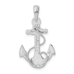 De-Ani Sterling Silver Rhodium-Plated Polished and Textured Anchor with Rope Pendant