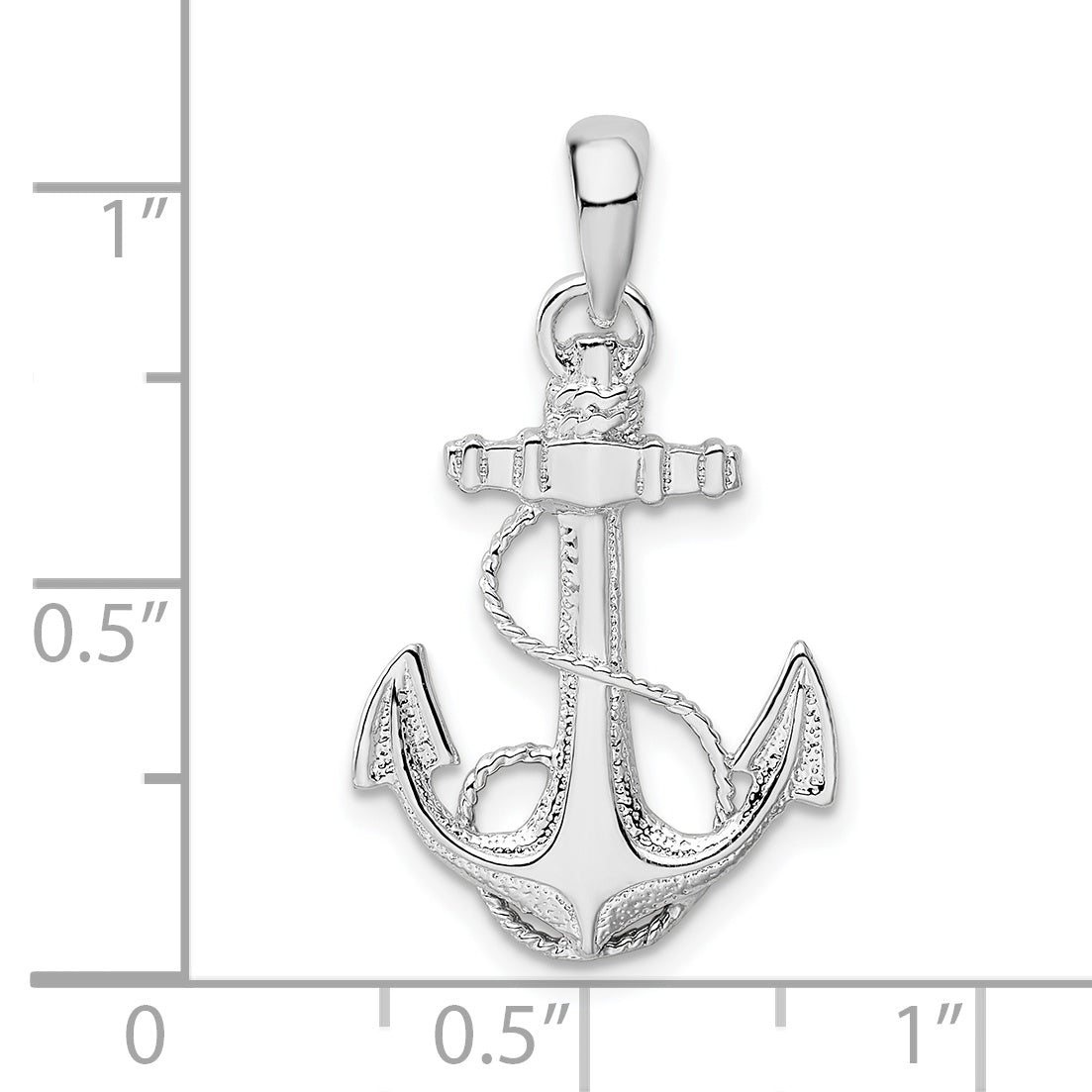 De-Ani Sterling Silver Rhodium-Plated Polished and Textured Anchor with Rope Pendant