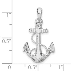 De-Ani Sterling Silver Rhodium-Plated Polished and Textured Anchor with Rope Pendant