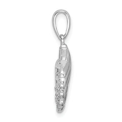 De-Ani Sterling Silver Rhodium-Plated Polished and Textured Shell / Dolphins Pendant