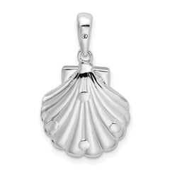 De-Ani Sterling Silver Rhodium-Plated Polished and Textured Shell / Dolphins Pendant