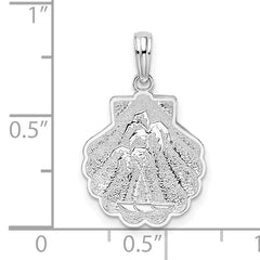 De-Ani Sterling Silver Rhodium-Plated Polished and Textured Shell / Palm Trees Pendant