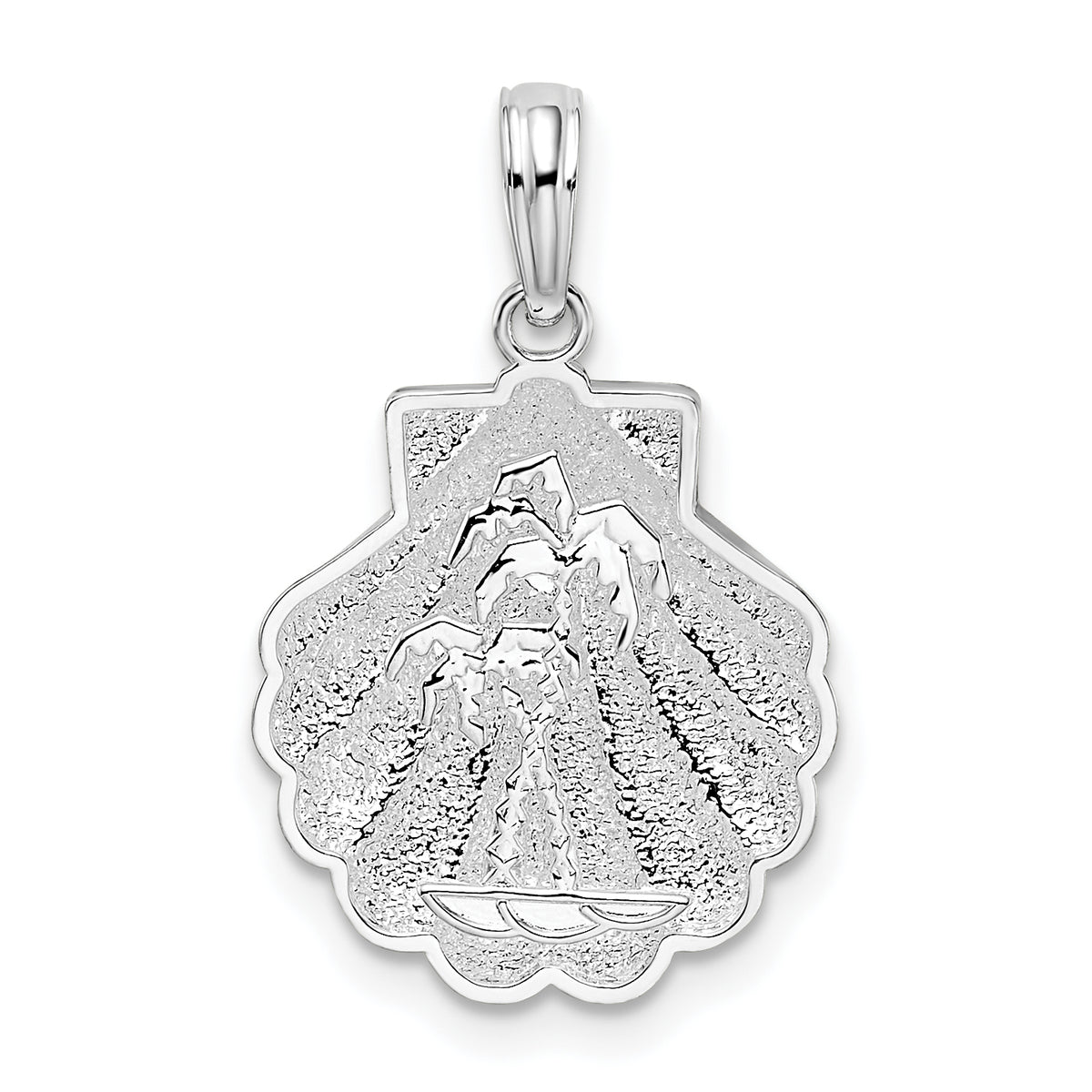 De-Ani Sterling Silver Rhodium-Plated Polished and Textured Shell / Palm Trees Pendant