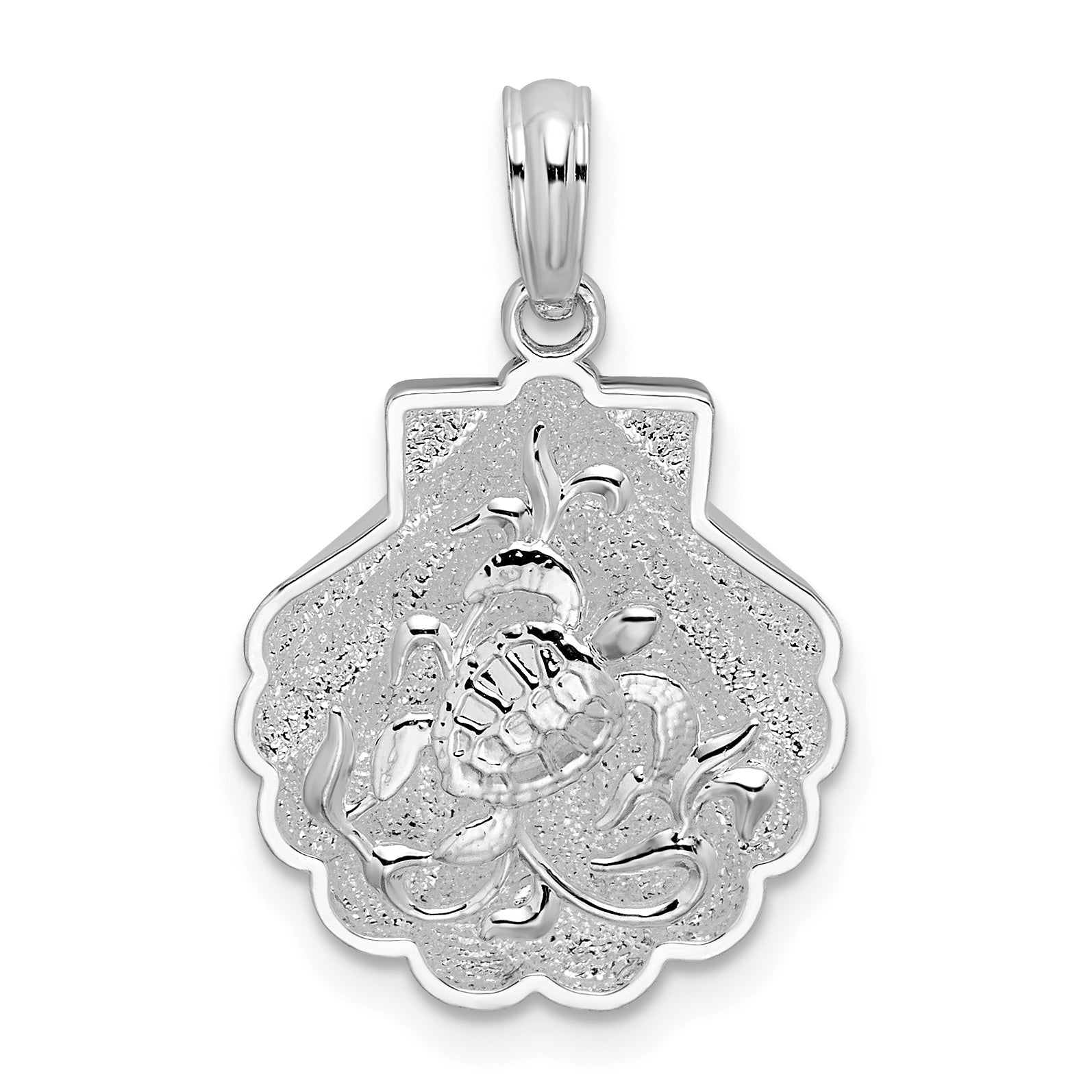 De-Ani Sterling Silver Rhodium-Plated Polished and Textured Shell / Sea Turtles Pendant