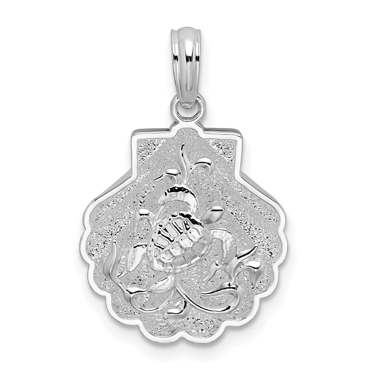 De-Ani Sterling Silver Rhodium-Plated Polished and Textured Shell / Sea Turtles Pendant