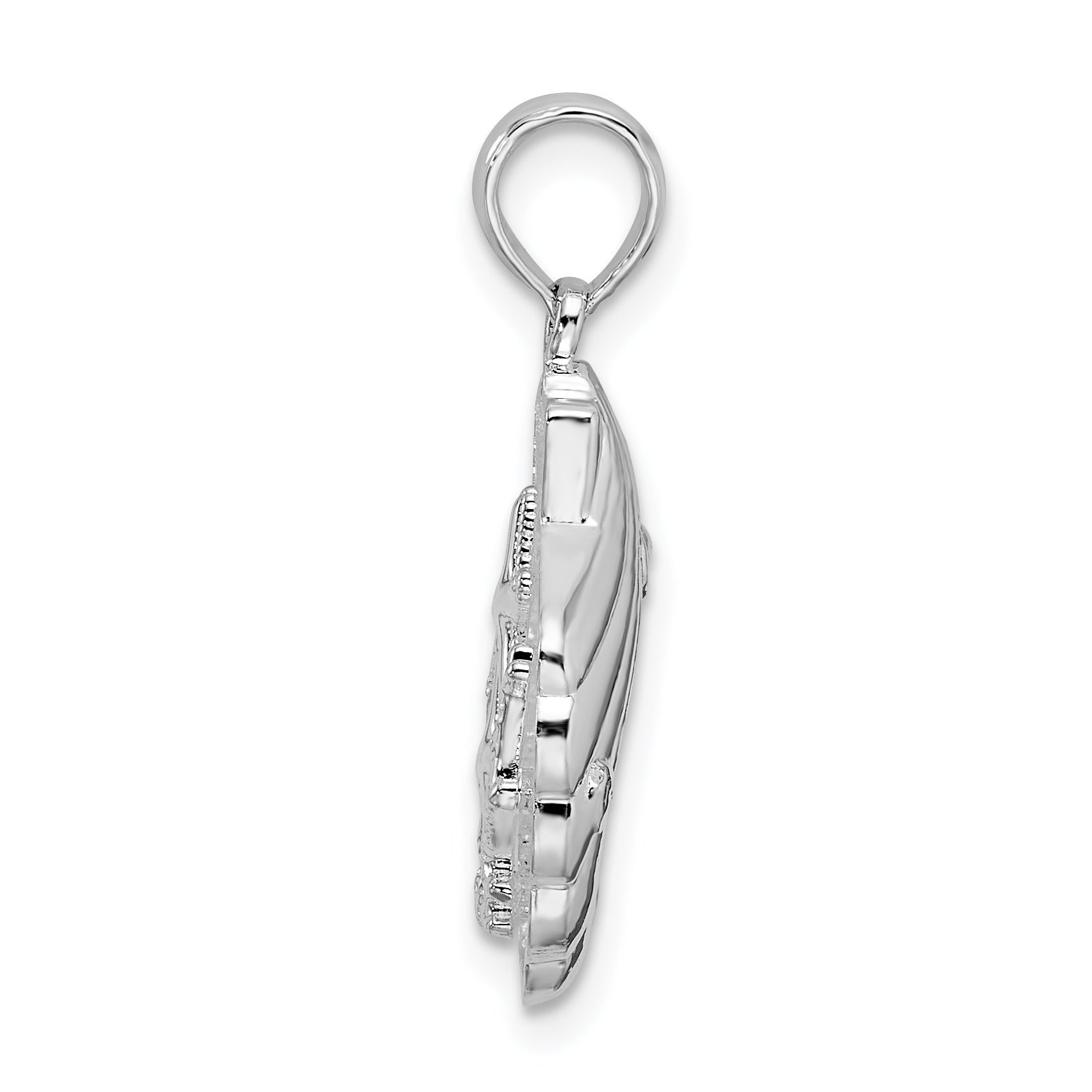 De-Ani Sterling Silver Rhodium-Plated Polished and Textured Shell with Starfish Pendant