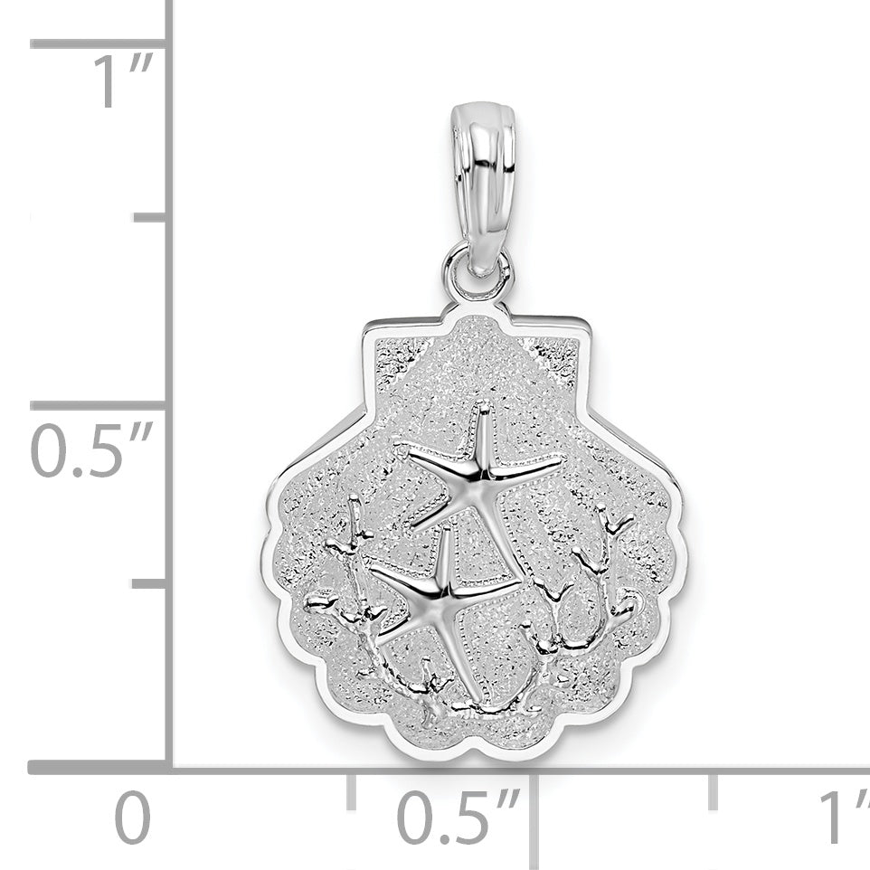 De-Ani Sterling Silver Rhodium-Plated Polished and Textured Shell with Starfish Pendant