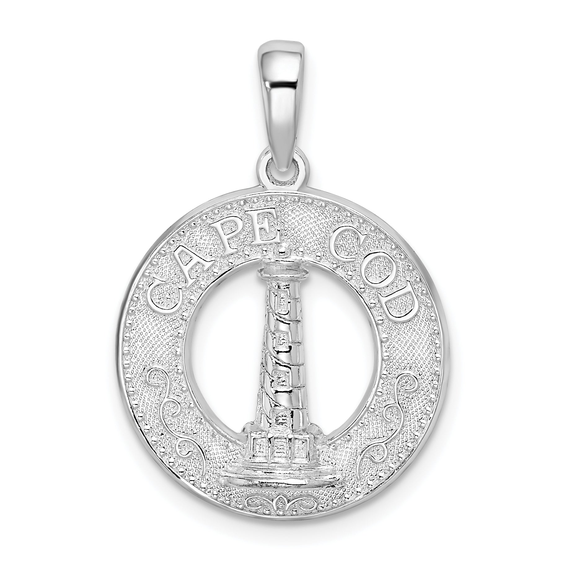 De-Ani Sterling Silver Rhodium-Plated Cape Cod with Lighthouse Circle Pendant