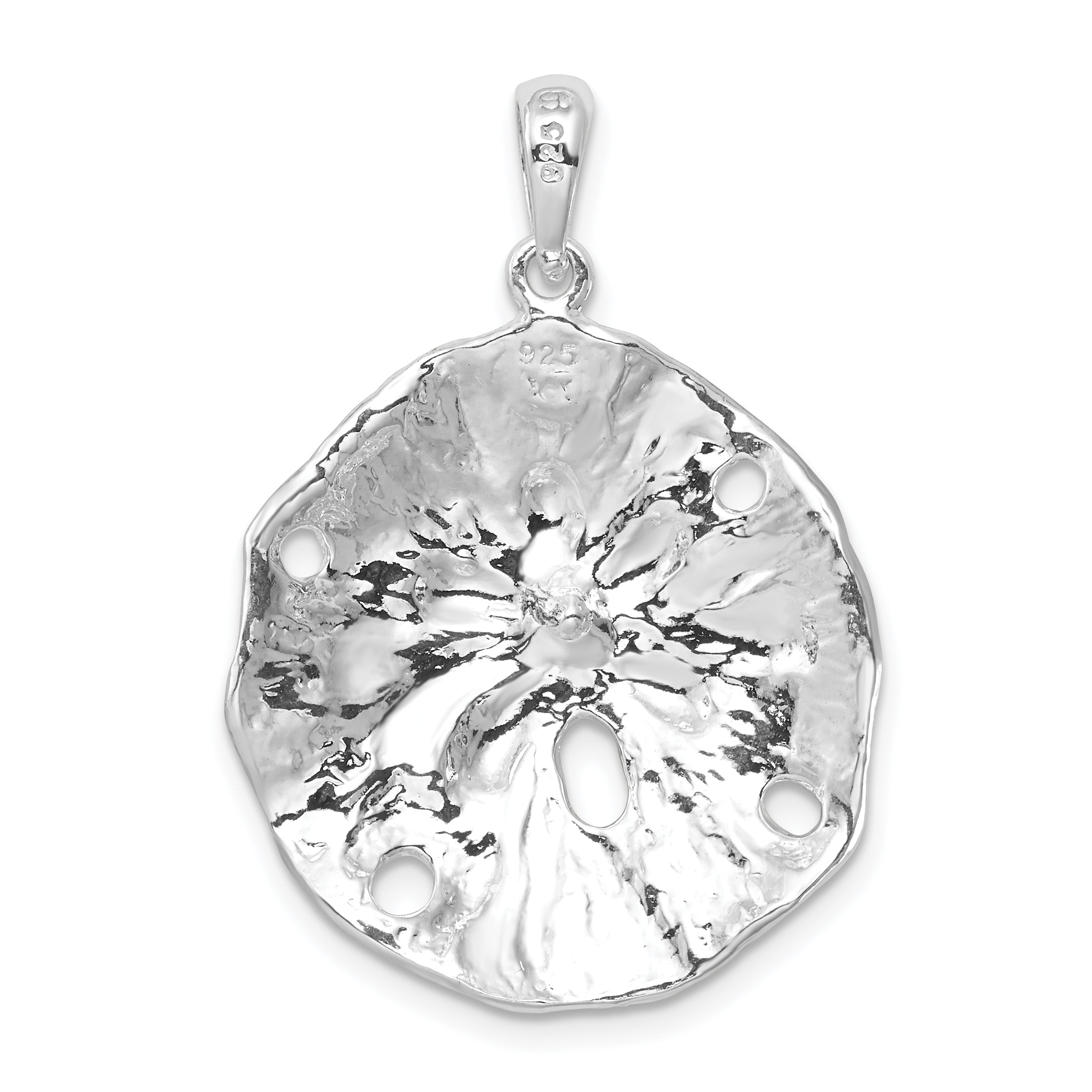 De-Ani Sterling Silver Rhodium-Plated Polished and Textured Sand Dollar Pendant