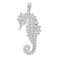 De-Ani Sterling Silver Rhodium-Plated Polished and Textured 3D Sea Horse Pendant