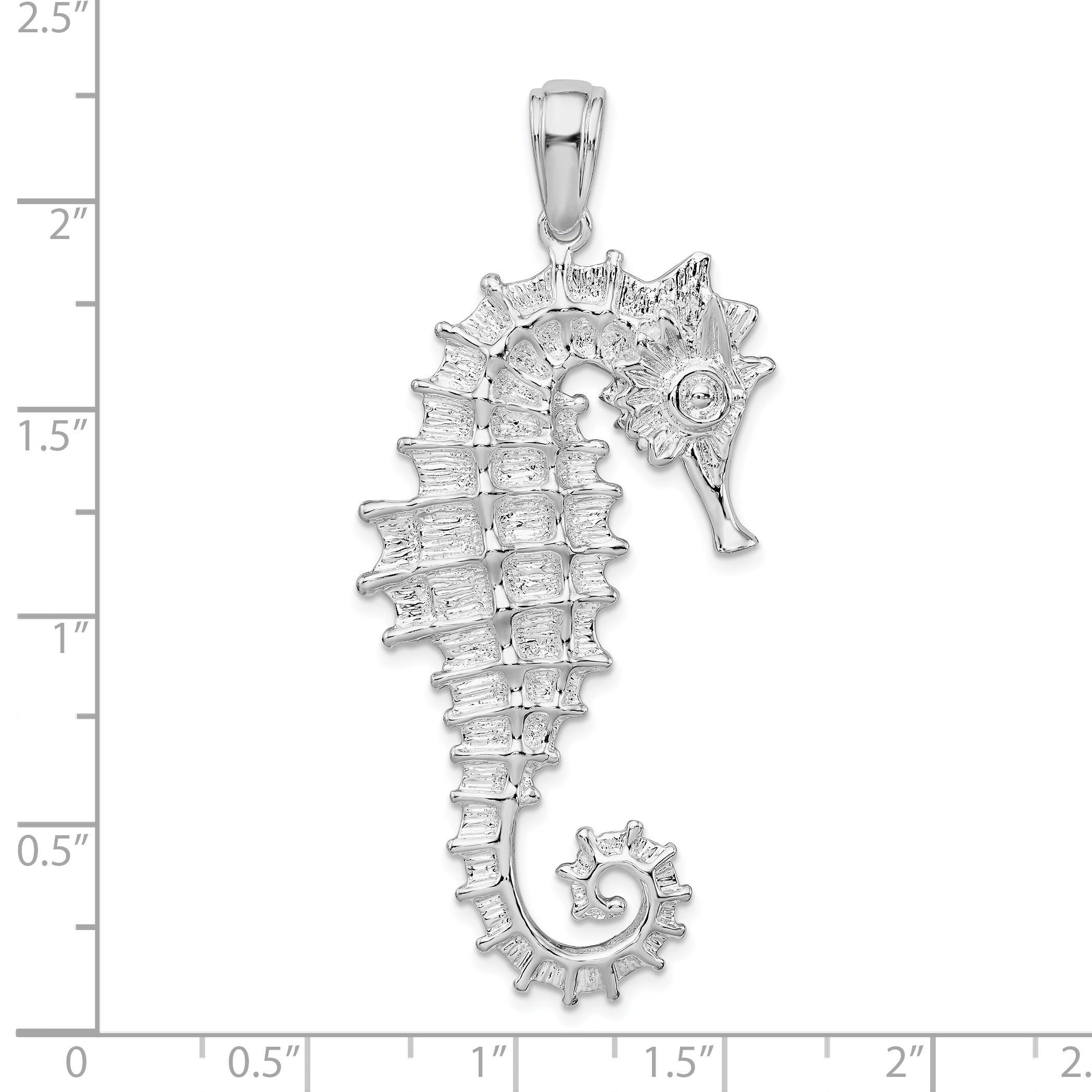 De-Ani Sterling Silver Rhodium-Plated Polished and Textured 3D Sea Horse Pendant