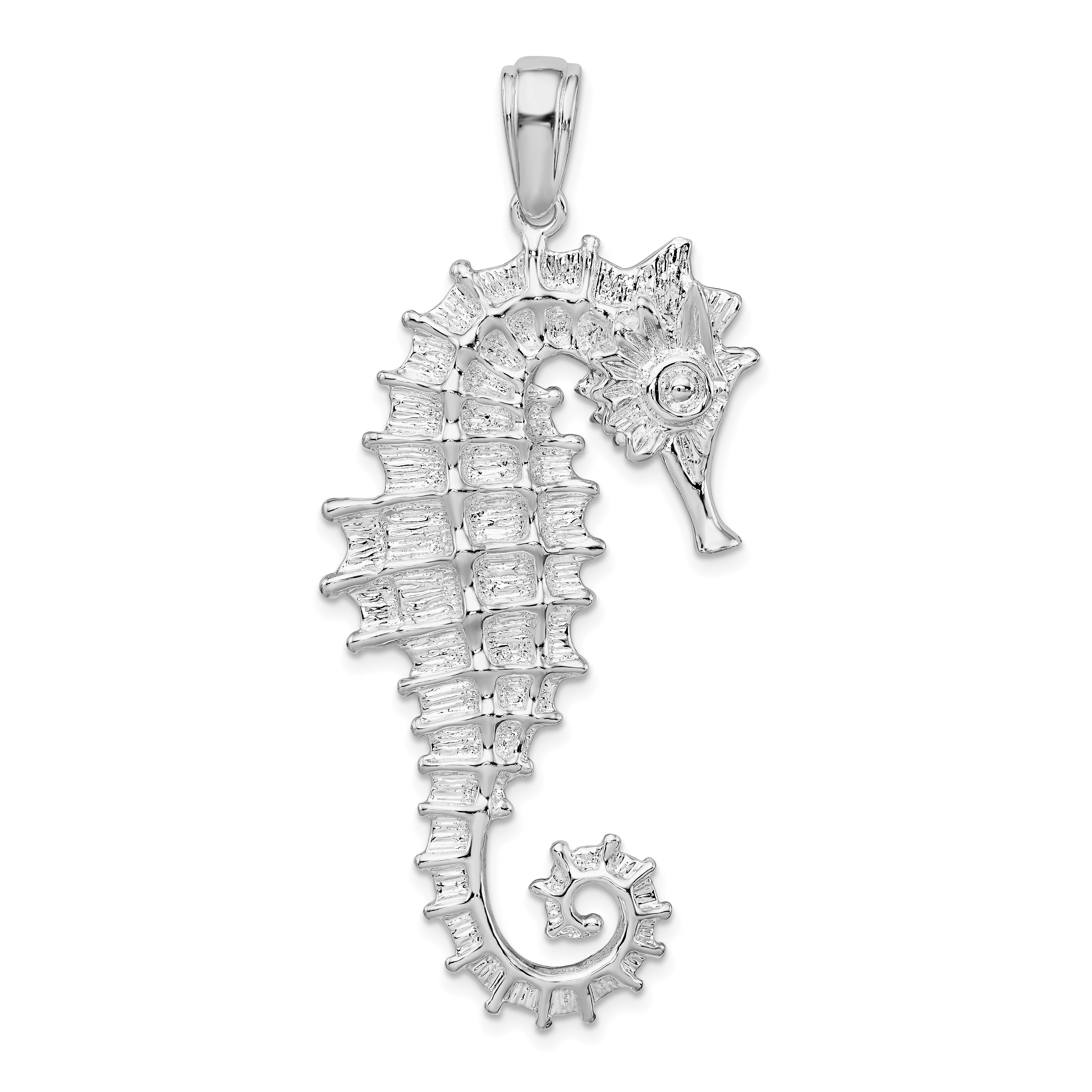 De-Ani Sterling Silver Rhodium-Plated Polished and Textured 3D Sea Horse Pendant