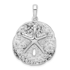 De-Ani Sterling Silver Rhodium-Plated Polished and Textured Sand Dollar Pendant