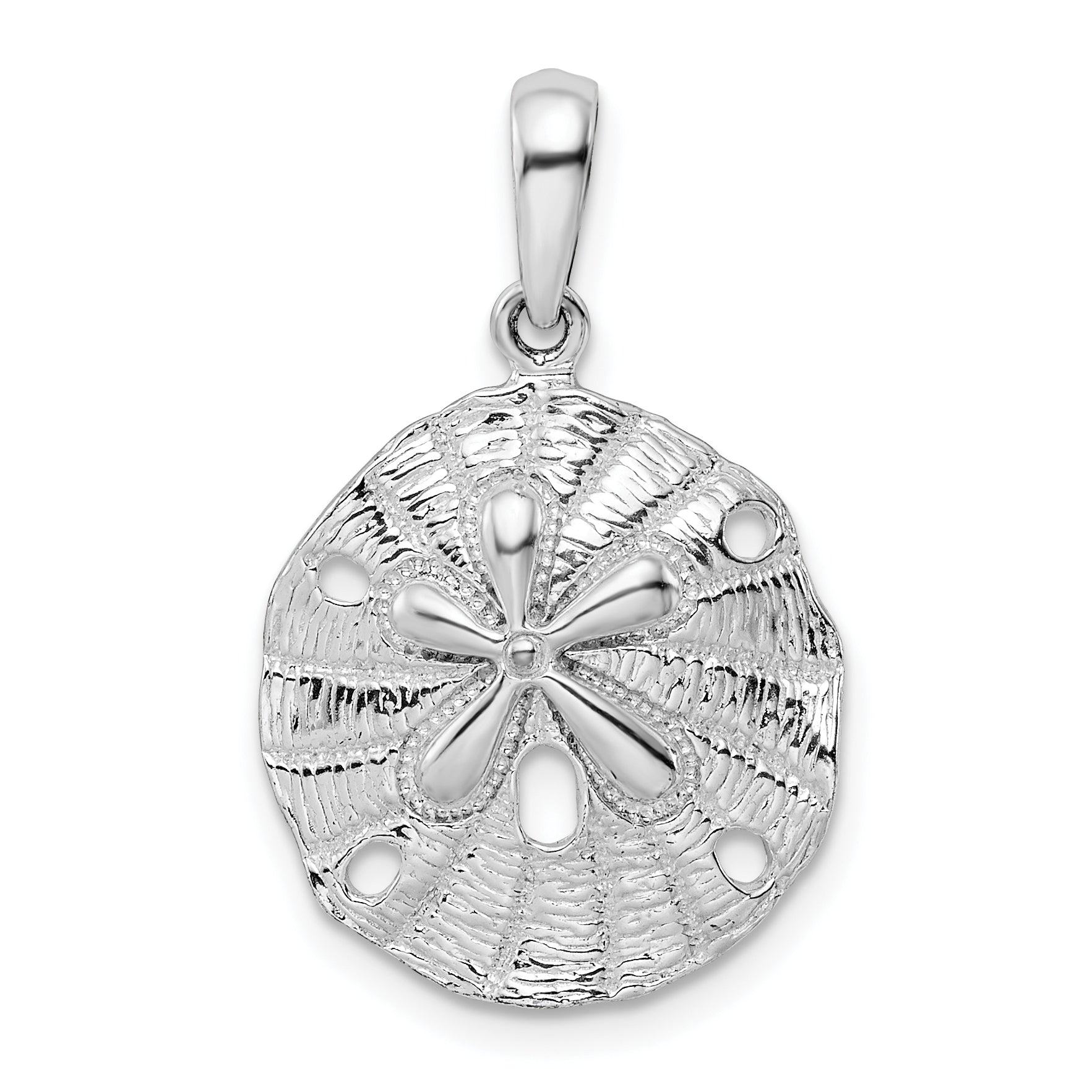 De-Ani Sterling Silver Rhodium-Plated Polished and Textured Sand Dollar Pendant