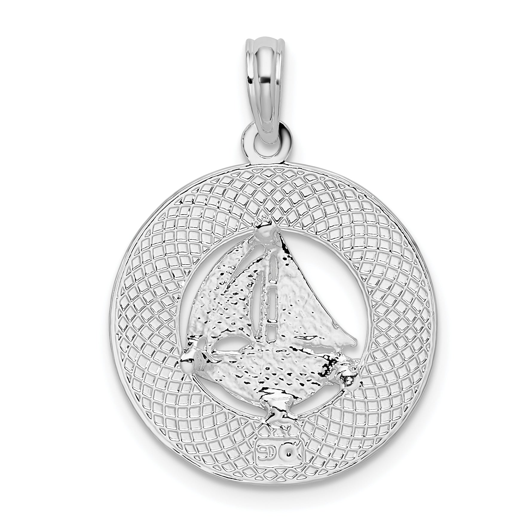 De-Ani Sterling Silver Rhodium-Plated Newport Rhode Island with Sailboat Circle Pendant