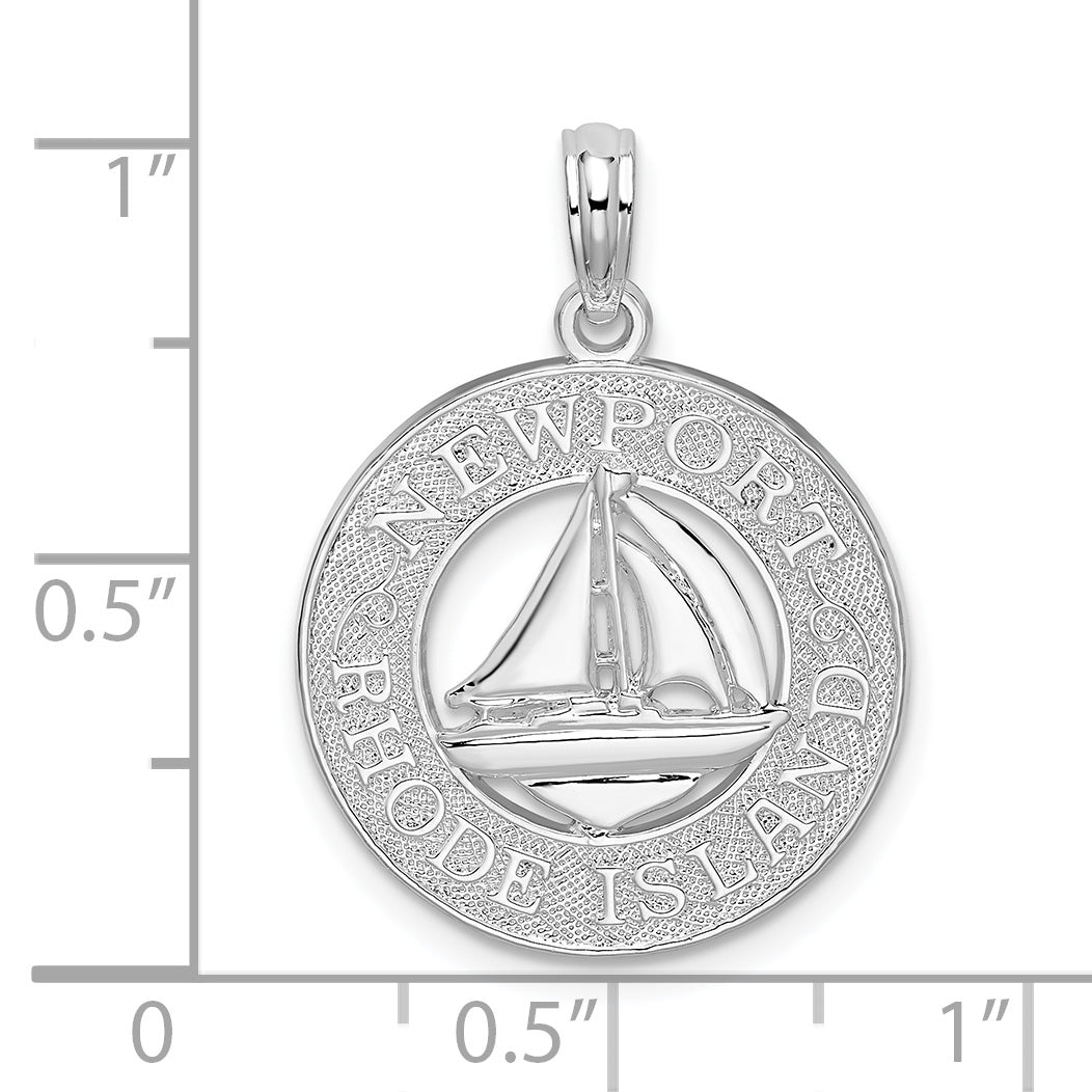 De-Ani Sterling Silver Rhodium-Plated Newport Rhode Island with Sailboat Circle Pendant