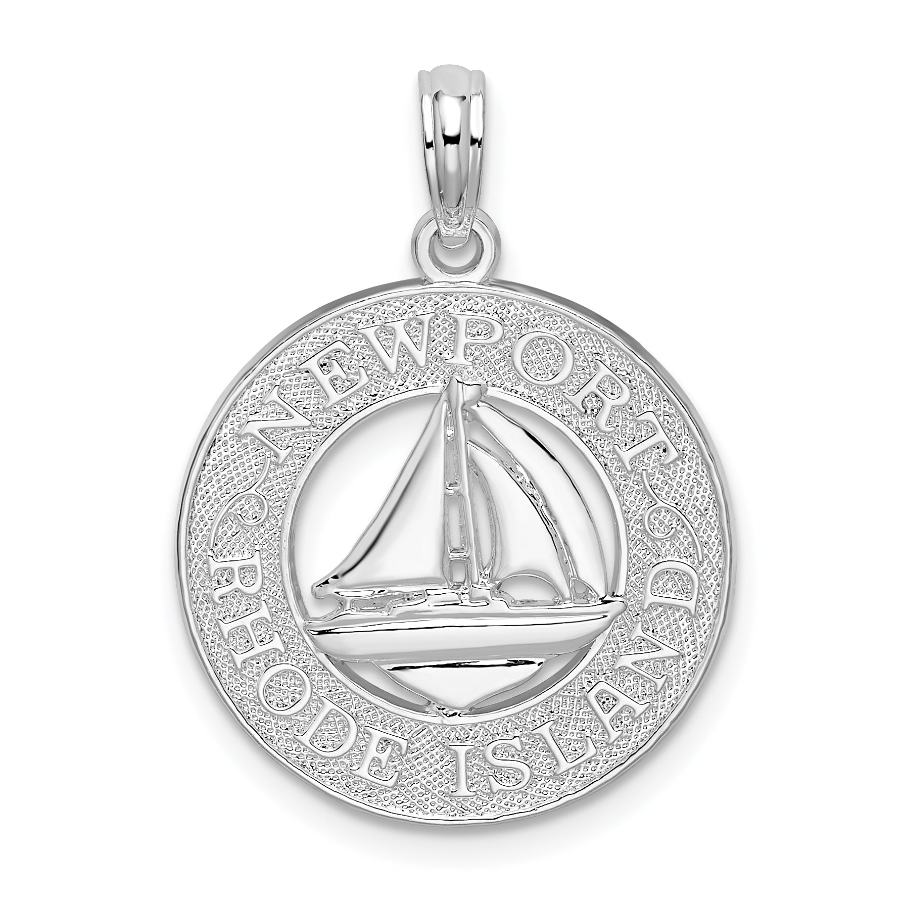 De-Ani Sterling Silver Rhodium-Plated Newport Rhode Island with Sailboat Circle Pendant