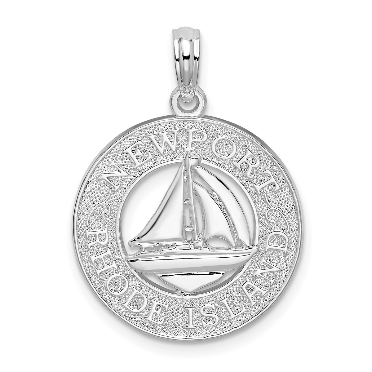 De-Ani Sterling Silver Rhodium-Plated Newport Rhode Island with Sailboat Circle Pendant