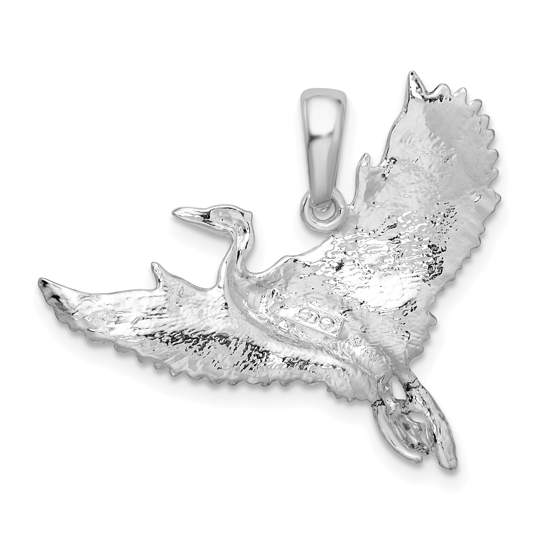 De-Ani Sterling Silver Rhodium-Plated Polished Egret Bird Pendant