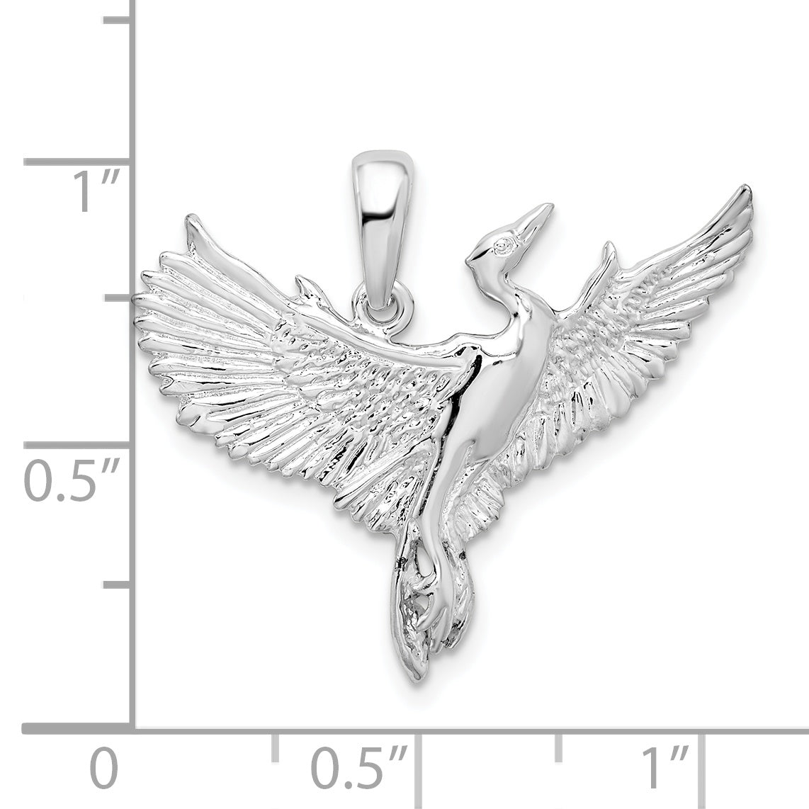 De-Ani Sterling Silver Rhodium-Plated Polished Egret Bird Pendant