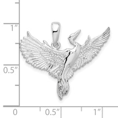 De-Ani Sterling Silver Rhodium-Plated Polished Egret Bird Pendant