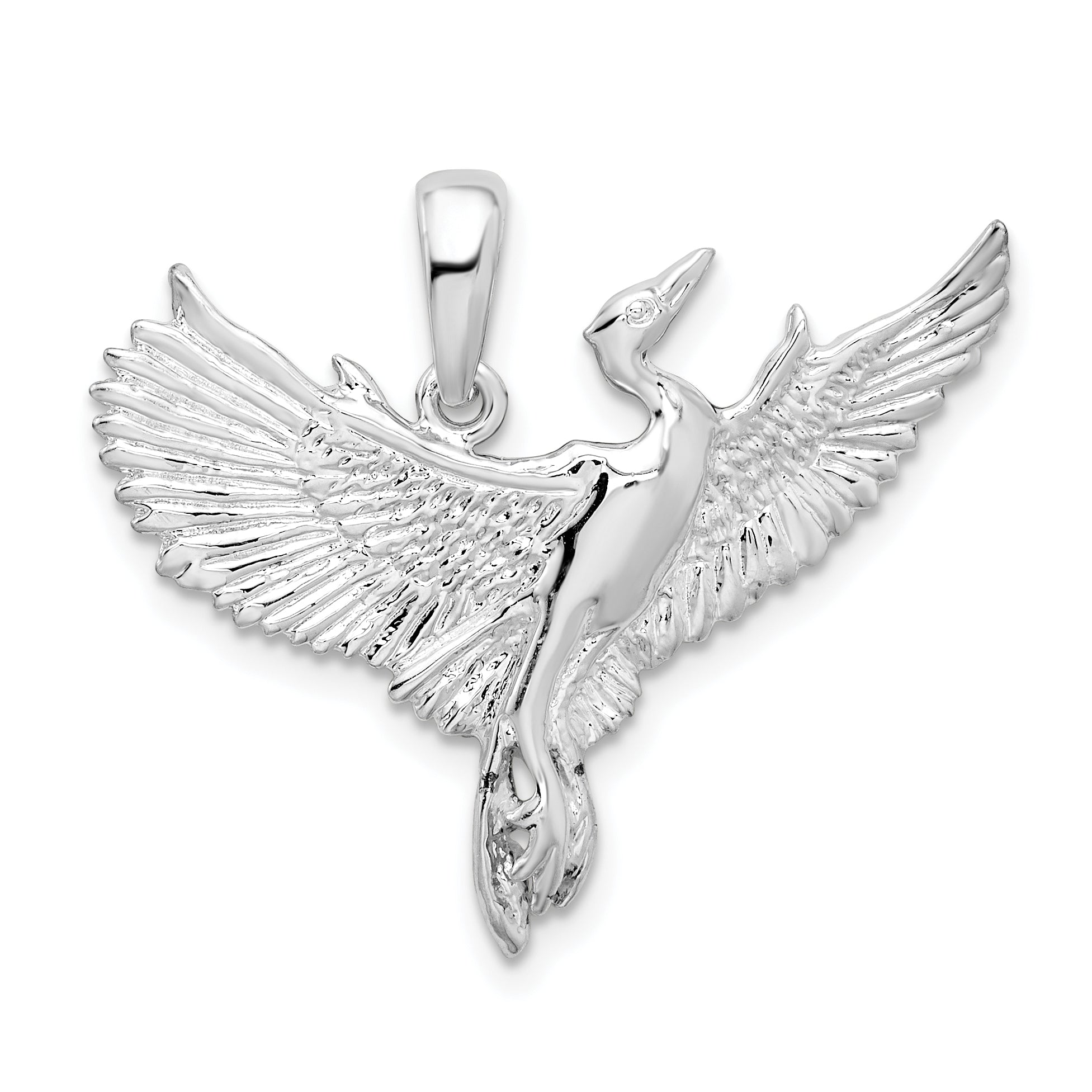 De-Ani Sterling Silver Rhodium-Plated Polished Egret Bird Pendant