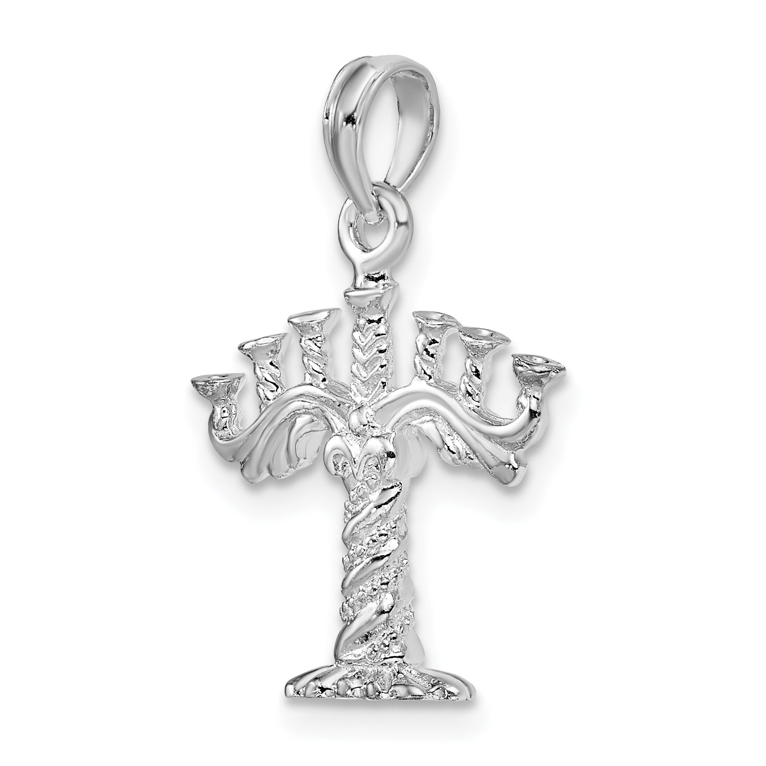 De-Ani Sterling Silver Polished and Textured 3D Menorah Pendant