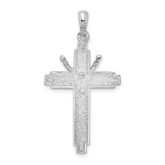 De-Ani Sterling Silver Rhodium-Plated Polished Beaded Edge Crucifix Pendant