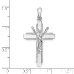 De-Ani Sterling Silver Rhodium-Plated Polished Beaded Edge Crucifix Pendant