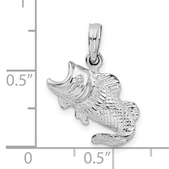 De-Ani Sterling Silver Rhodium-Plated Polished Jumping Bass Fish Pendant