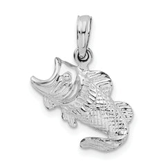 De-Ani Sterling Silver Rhodium-Plated Polished Jumping Bass Fish Pendant