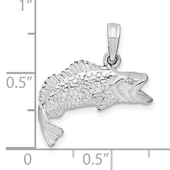 De-Ani Sterling Silver Rhodium-Plated Polished Bass Fish Curved Tail Pendant