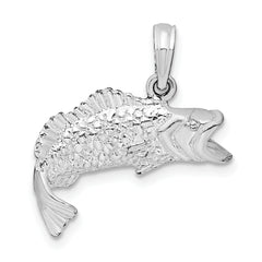 De-Ani Sterling Silver Rhodium-Plated Polished Bass Fish Curved Tail Pendant