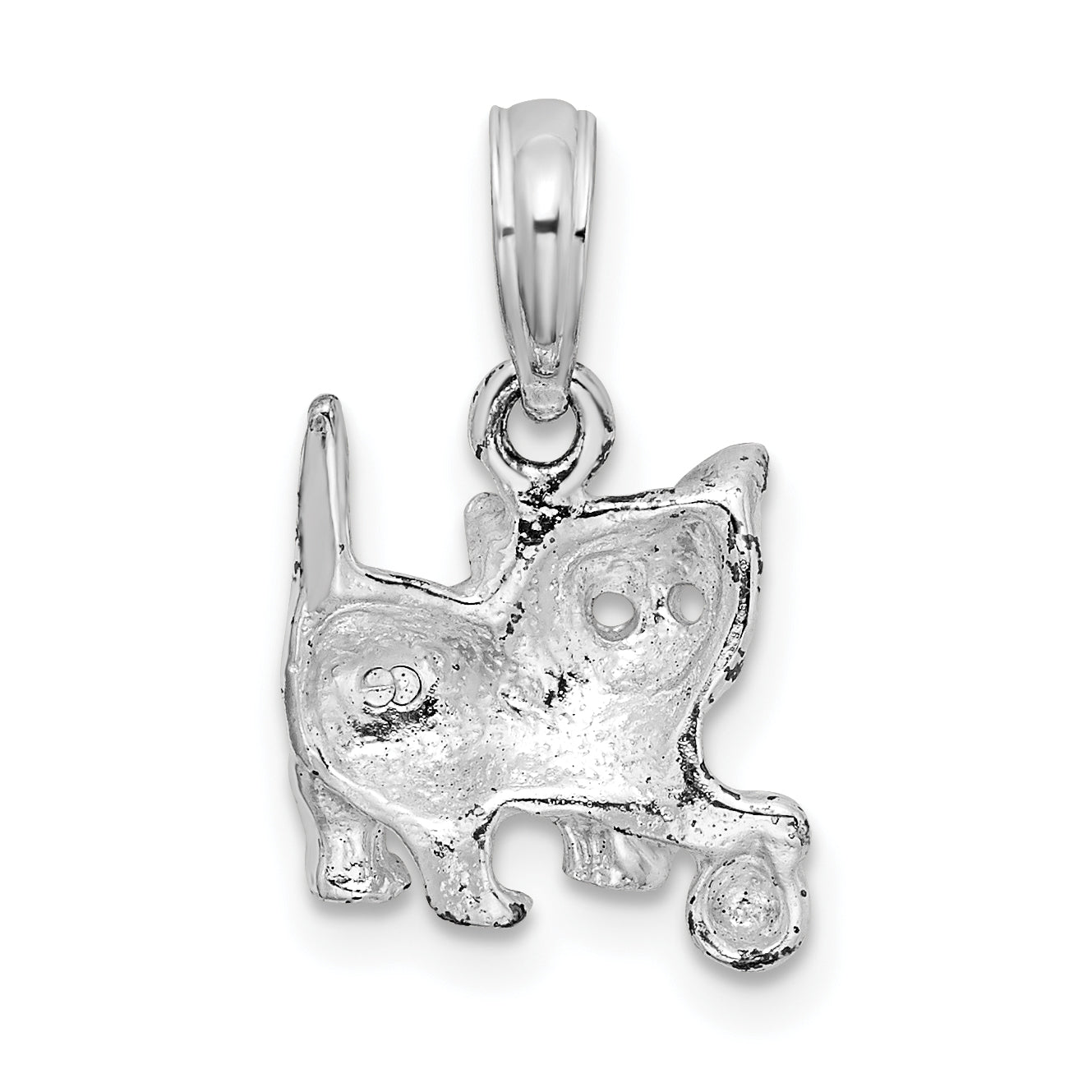 De-Ani Sterling Silver Rhodium-Plated Polished Cat with Ball Pendant