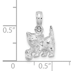 De-Ani Sterling Silver Rhodium-Plated Polished Cat with Ball Pendant