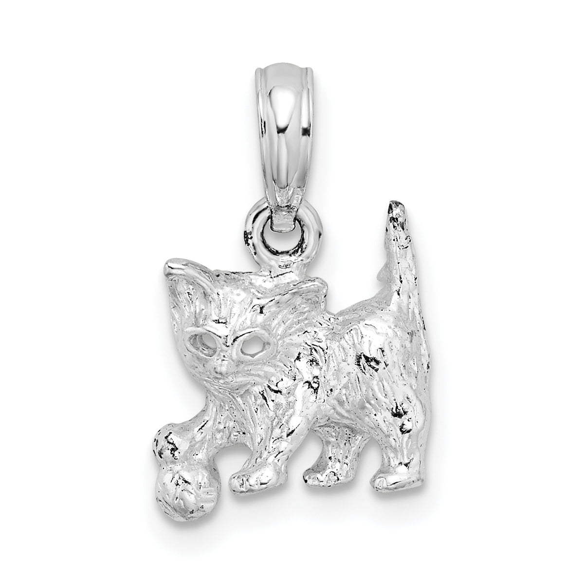 De-Ani Sterling Silver Rhodium-Plated Polished Cat with Ball Pendant