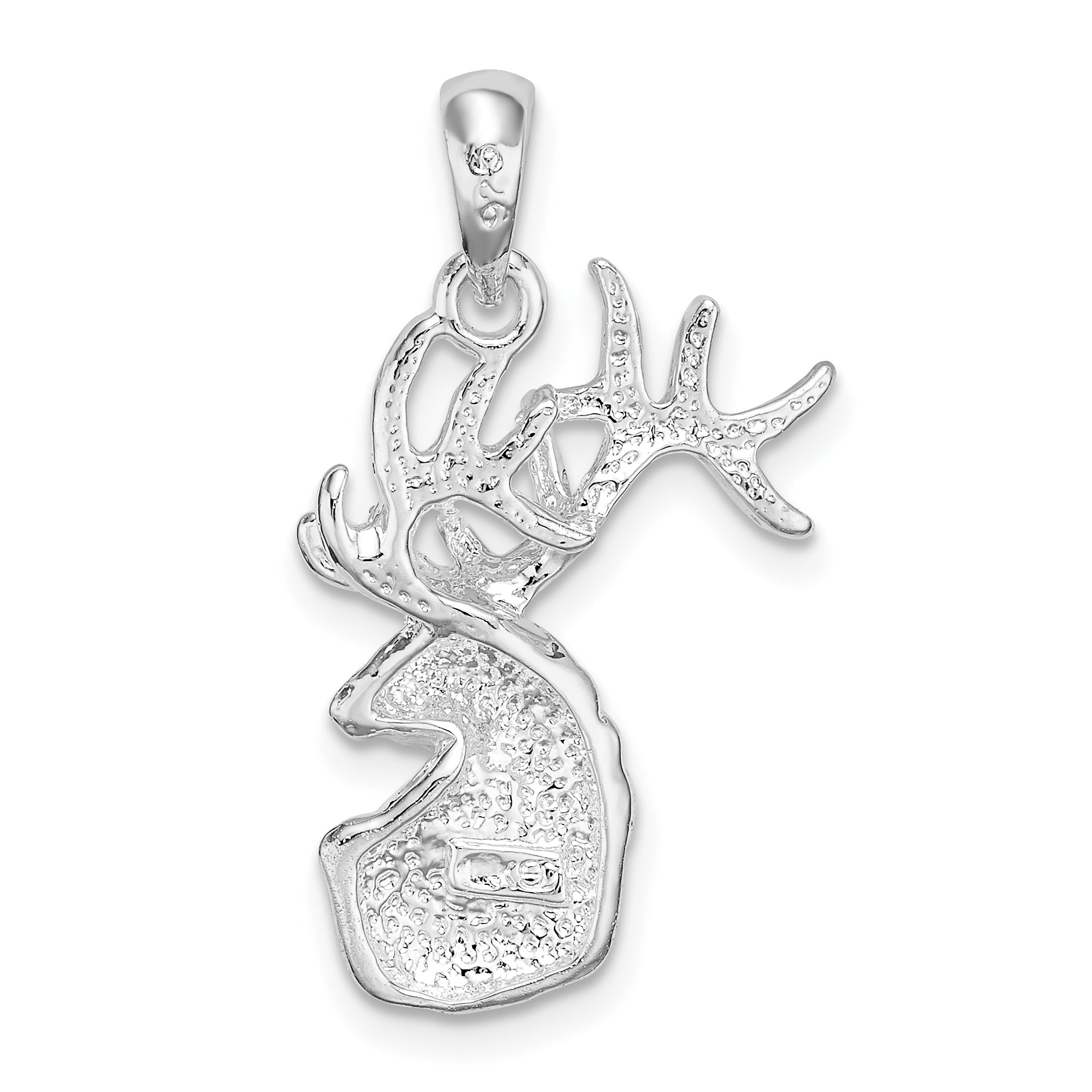 De-Ani Sterling Silver Rhodium-Plated Polished and Textured Deer Head Pendant