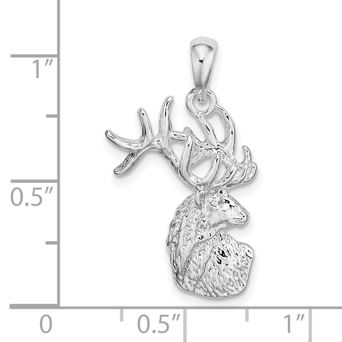 De-Ani Sterling Silver Rhodium-Plated Polished and Textured Deer Head Pendant