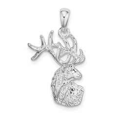 De-Ani Sterling Silver Rhodium-Plated Polished and Textured Deer Head Pendant