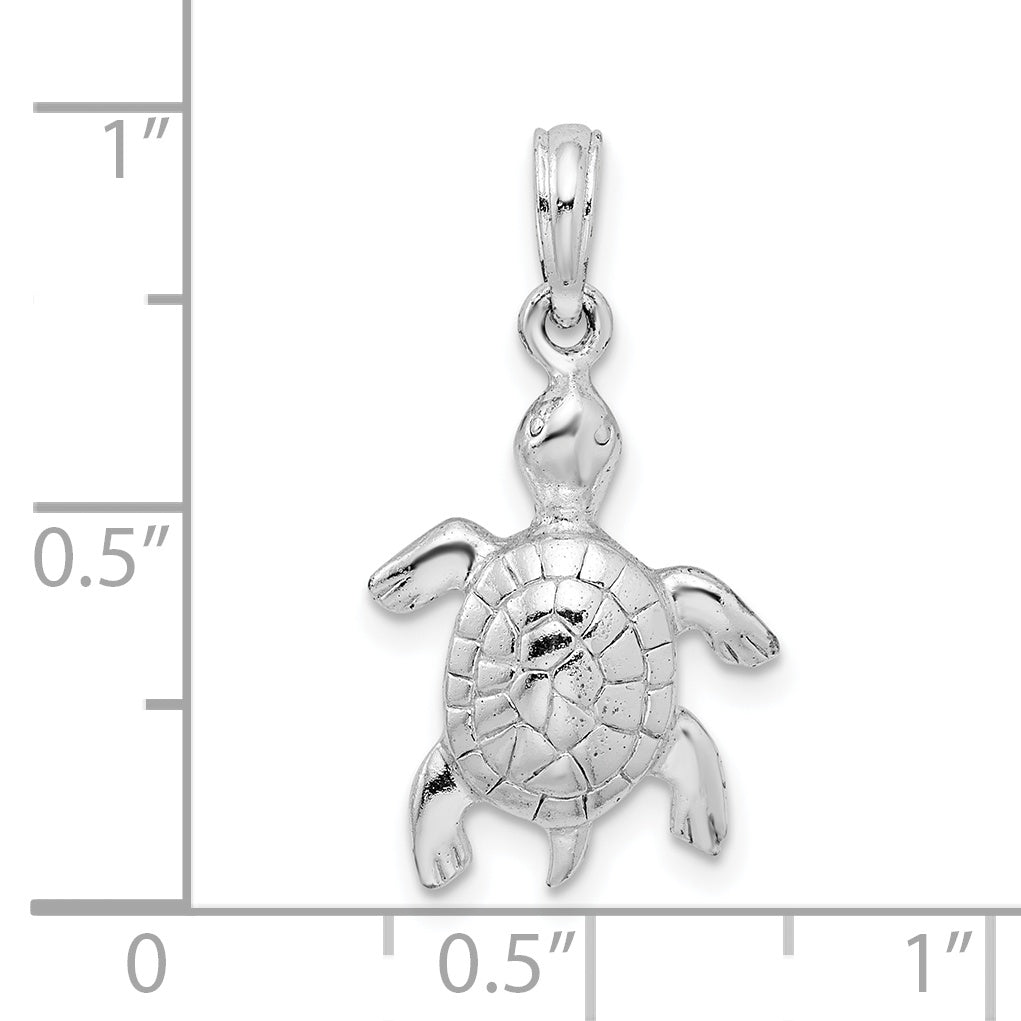 De-Ani Sterling Silver Rhodium-Plated Polished and Textured Turtle Pendant