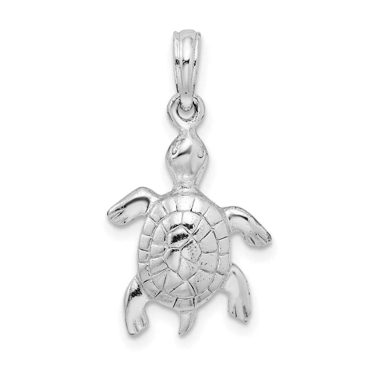 De-Ani Sterling Silver Rhodium-Plated Polished and Textured Turtle Pendant