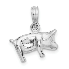 De-Ani Sterling Silver Rhodium-Plated Polished 3D Pig Pendant