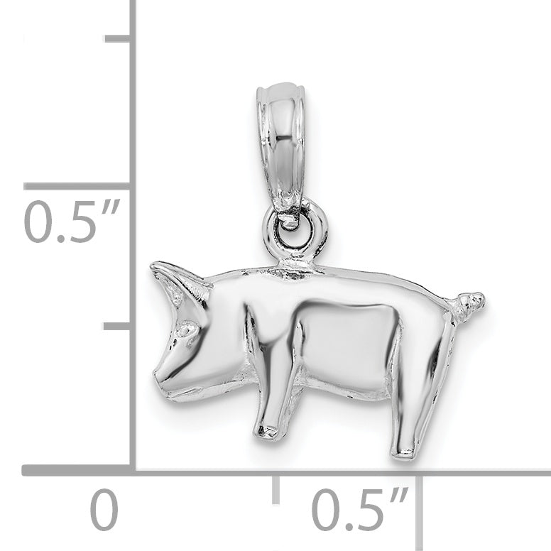 De-Ani Sterling Silver Rhodium-Plated Polished 3D Pig Pendant