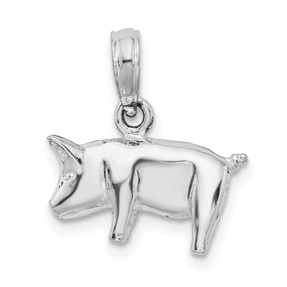 De-Ani Sterling Silver Rhodium-Plated Polished 3D Pig Pendant