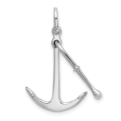 De-Ani Sterling Silver Rhodium-Plated Polished 3D 2-Piece Moveable Kedge Anchor